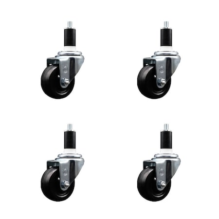 Service Caster 3'' Soft Rubber Wheel Swivel 1-3/8'' Expanding Stem Caster Set, 4PK SCC-EX20S314-SRS-138-4